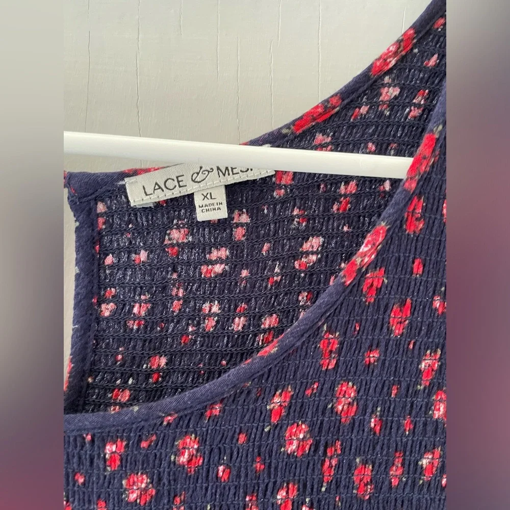 Comfortable, Light, Navy Blue & Red Floral Dress - Picture 3 of 9